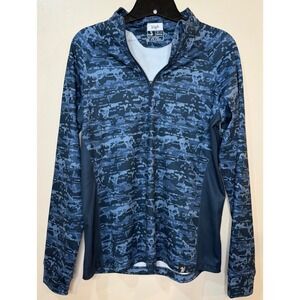 Waggle Mens Blue Digital Camo Quarter Zip Performance Pullover Top Small‎